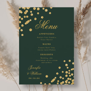 Elegant Romantic Wedding Confetti Gold Emerald Menu