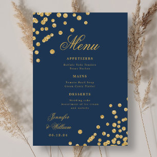 Elegant Romantic Wedding Confetti Gold Navy Blue Menu