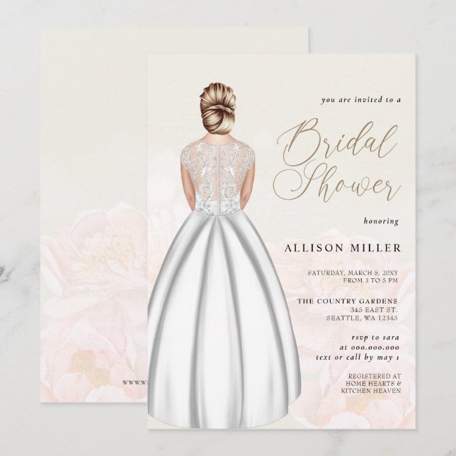Elegant Romantic Wedding Dress Bridal Shower  Invitation (Front/Back)