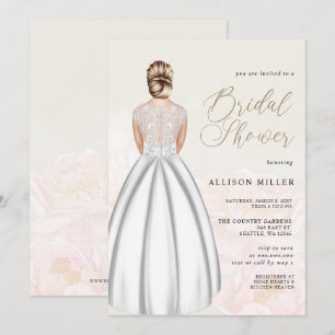 Elegant Romantic Wedding Dress Bridal Shower  Invitation
