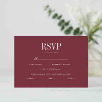Elegant Romantic Wedding Entrée Choice RSVP Card