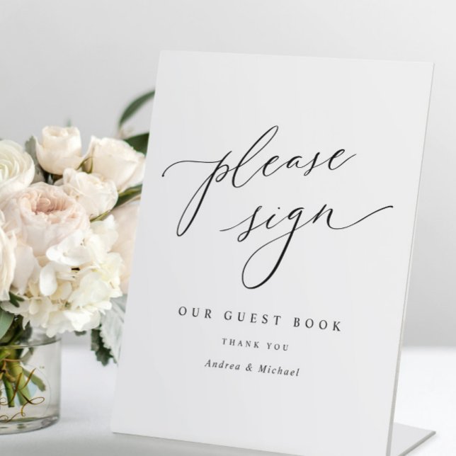 Elegant Romantic Wedding Guest Book Table Sign (Elegant Modern Wedding Guest Book Sign - Self Standing - Chic Romantic)