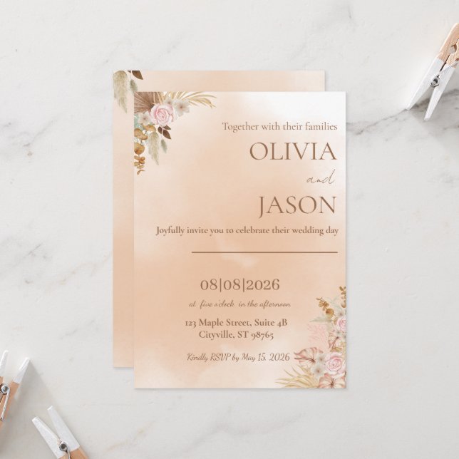 Elegant Romantic Wedding Invitation  (Front/Back In Situ)