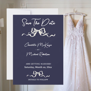 Elegant Romantic Wedding Navy & White Ribbon & Bow Save The Date