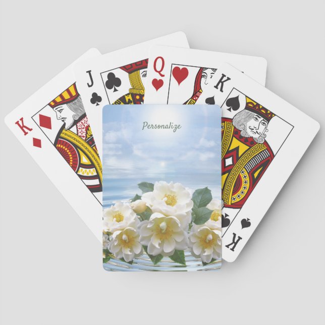 Elegant & Romantic White Floral Bouquet Flower Sea Playing Cards (Back)