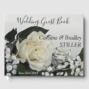 Elegant Romantic White Rose Floral Beauty Wedding Guest Book