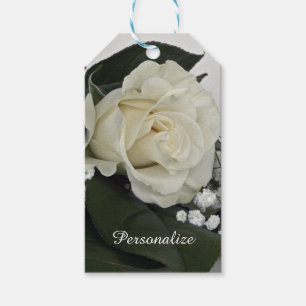 Elegant & Romantic White Rose Personalise Gift Tags