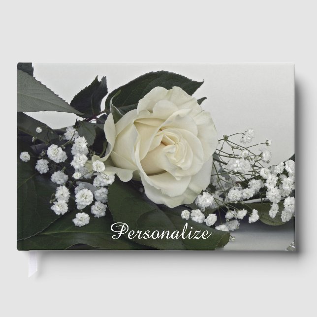 Elegant & Romantic White Rose Personalise Guest Book (Front)