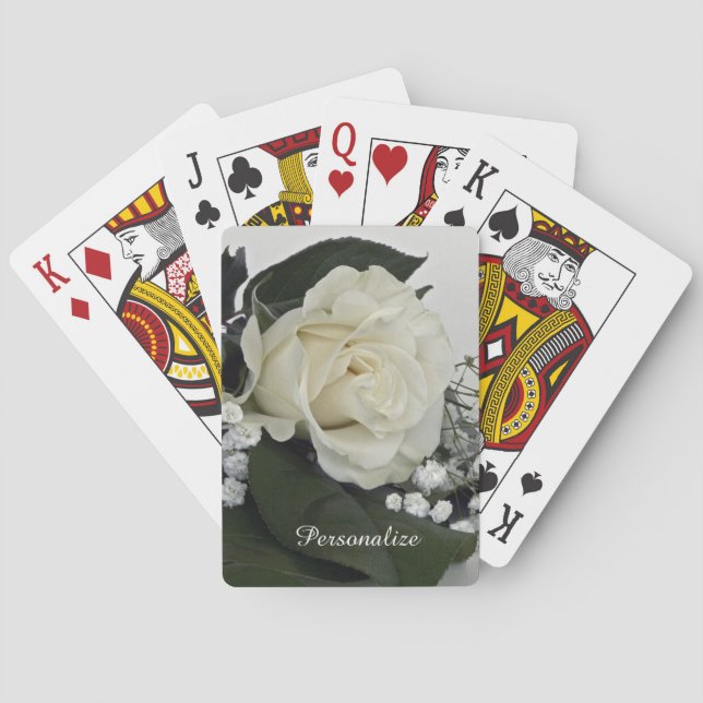 Elegant & Romantic White Rose Personalise Playing Cards (Back)