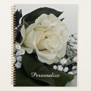 Elegant & Romantic White Rose Personalised Planner