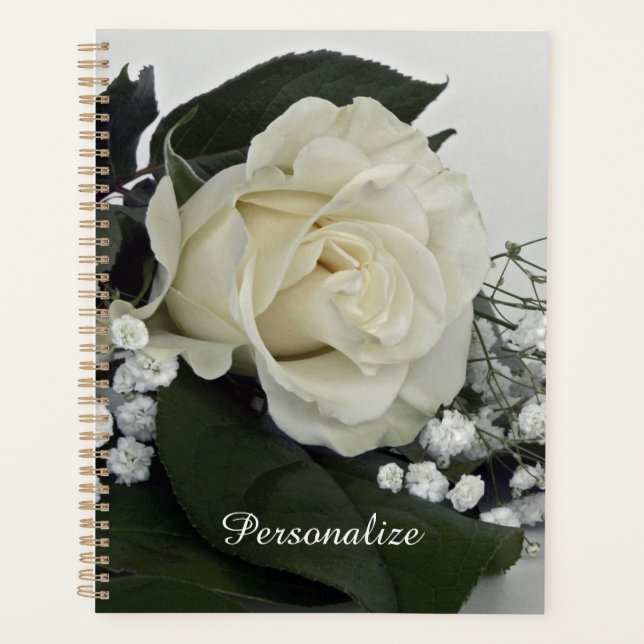 Elegant & Romantic White Rose Personalised Planner (Front)