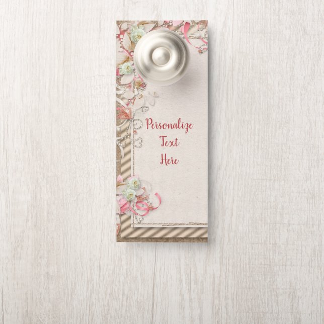 Elegant & Romantic White Roses & Diamonds Wedding Door Hanger (On Knob)