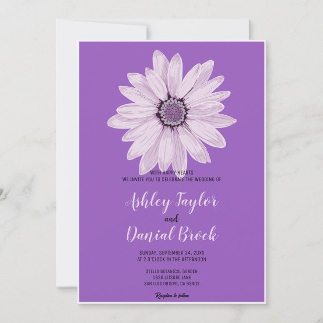 Elegant romantic white sunflower floral Wedding In Invitation (Front)