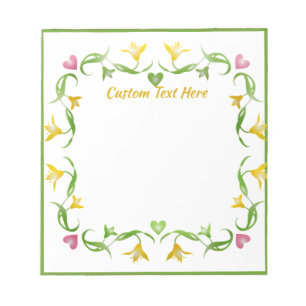 Elegant Romantic Yellow Lilies Pink Hearts Notepad