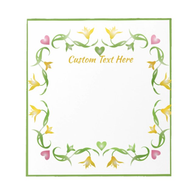 Elegant Romantic Yellow Lilies Pink Hearts Notepad (Front)