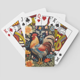 Elegant Rooster on Colourful Floral Background Playing Cards