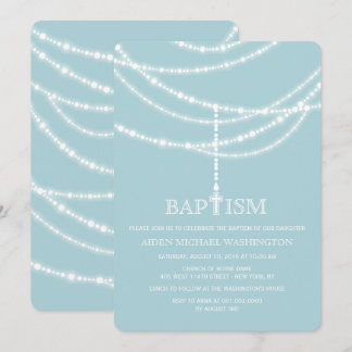 Elegant Rosary Cross Sparkles Baptism Religious Invitation