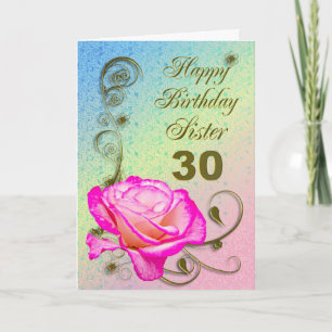 Elegant rose 30th birthday card for Sister