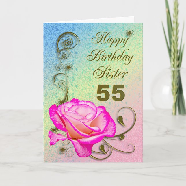 Elegant rose 55th birthday card for Sister (Front)