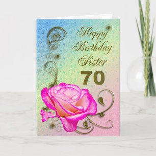 Elegant rose 70th birthday card for Sister