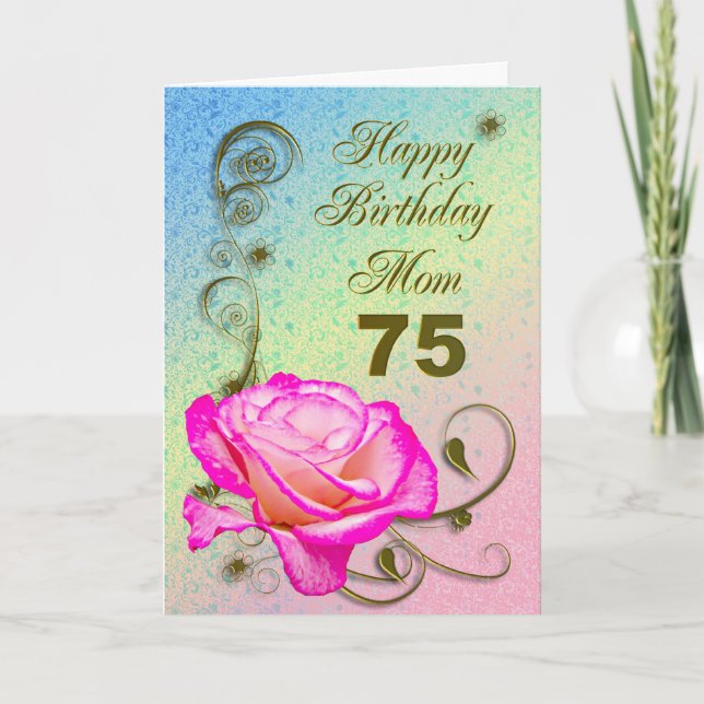 Elegant rose 75th birthday card for Mum (Front)