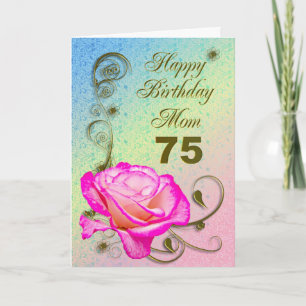 Elegant rose 75th birthday card for Mum