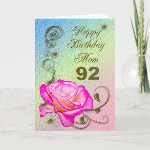 Elegant rose 92nd birthday card for Mum