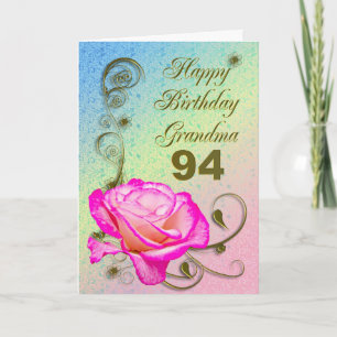 Elegant rose 94th birthday card for Grandma