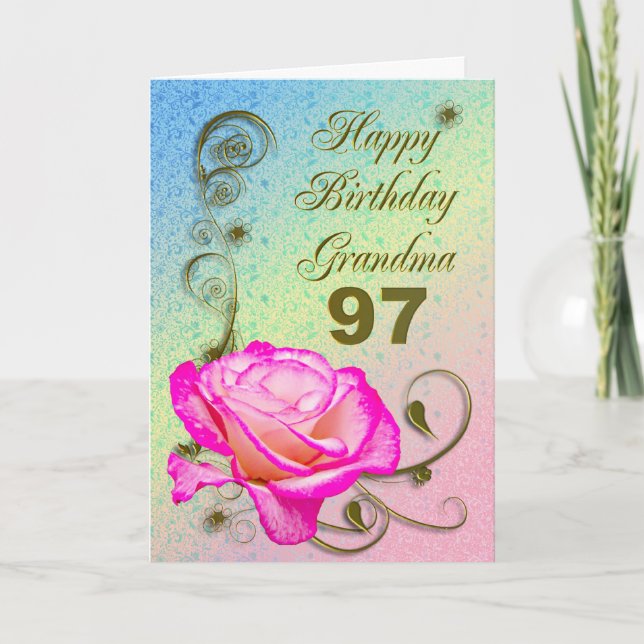 Elegant rose 97th birthday card for Grandma (Front)