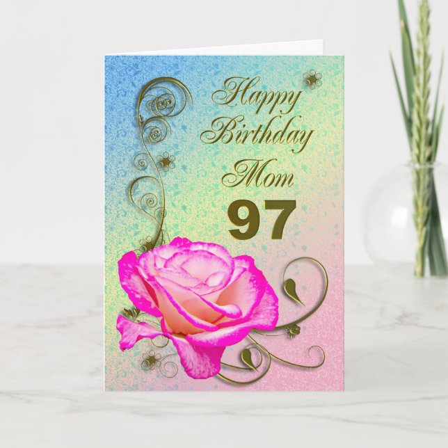 Elegant rose 97th birthday card for Mum (Front)