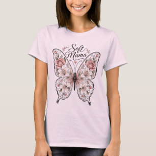 Elegant Rose and Lily Butterfly "Soft Mama" Graphi T-Shirt