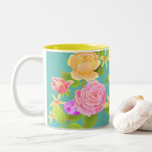 Elegant Rose Aqua Two-Tone Coffee Mug