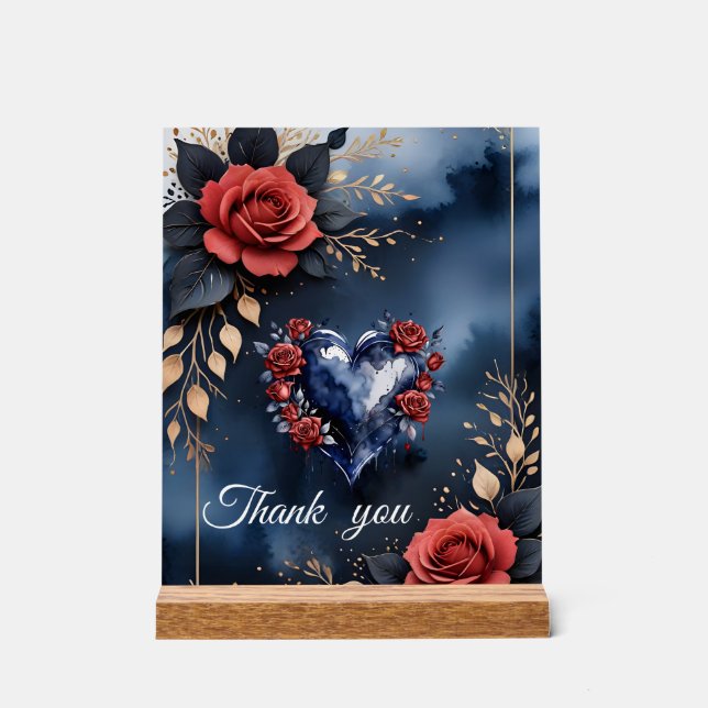 Elegant rose arrangement with golden foliage  acrylic sign (Front)