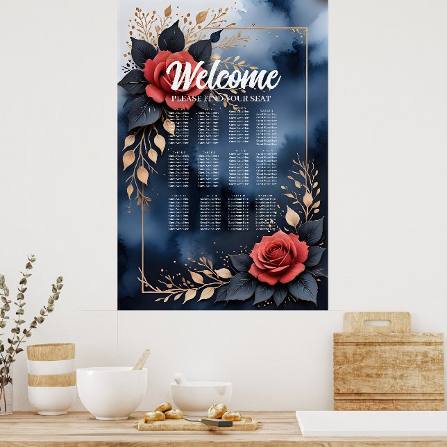 Elegant rose arrangement with golden foliage  poster (Kitchen)