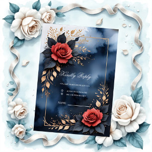 Elegant rose arrangement with golden foliage RSVP card