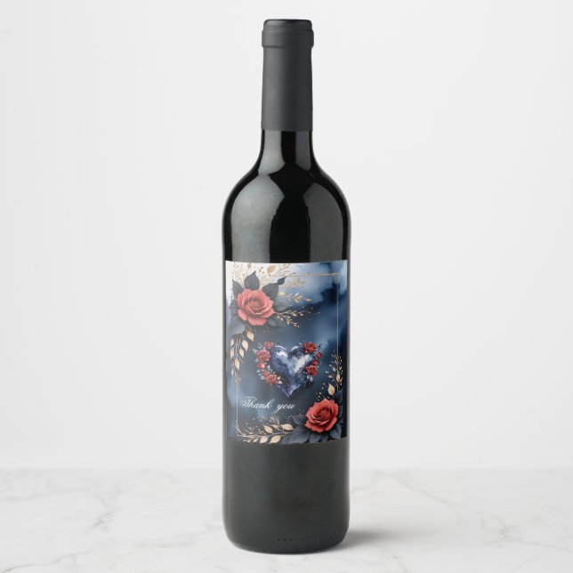 Elegant rose arrangement with golden foliage  wine label (Front)