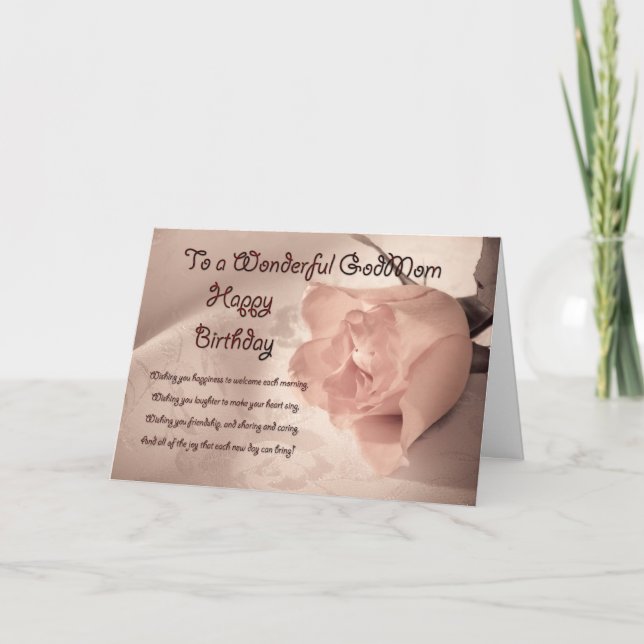 Elegant rose birthday card for Godmom (Front)