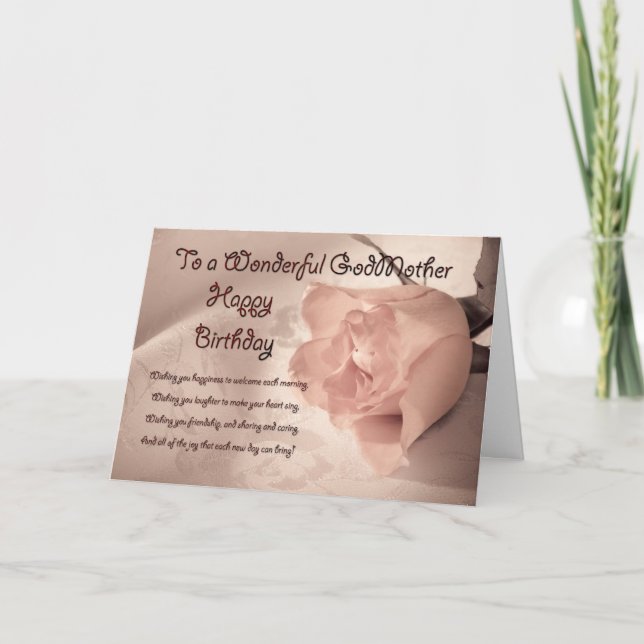 Elegant rose birthday card for Godmother (Front)