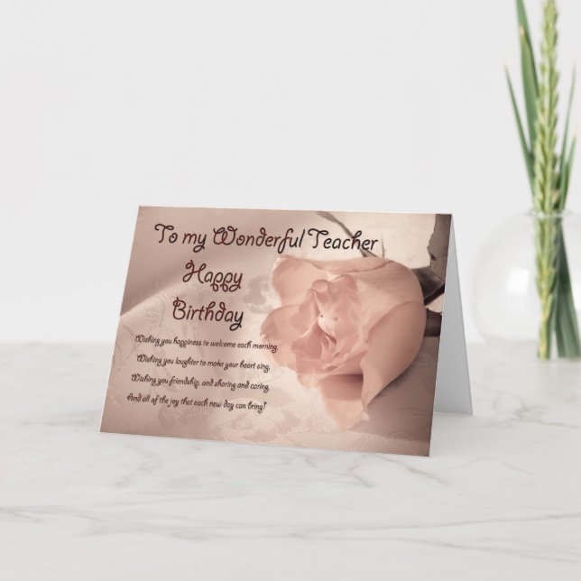 Elegant rose birthday card for teacher (Front)
