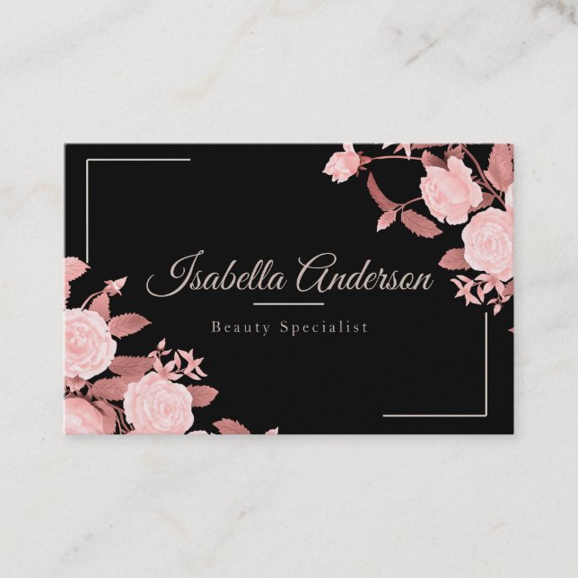 Elegant Rose Black Business Card (Front)