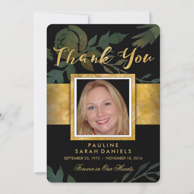 Elegant Rose Black & Gold Photo Thank You Card (Front)