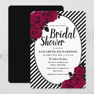 Elegant Rose Black Stripes Gothic Bridal Shower Invitation