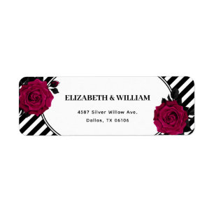 Elegant Rose Black Stripes Gothic Return Address