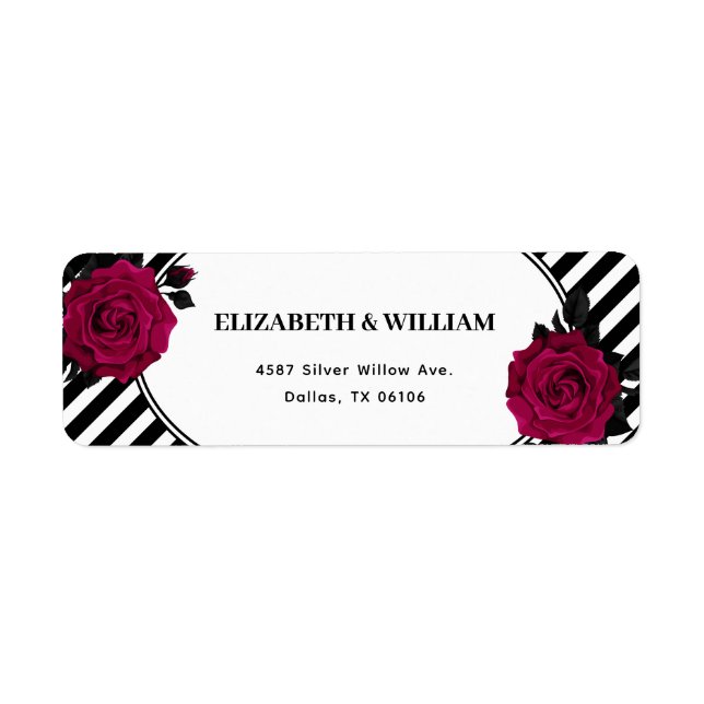Elegant Rose Black Stripes Gothic Return Address (Front)