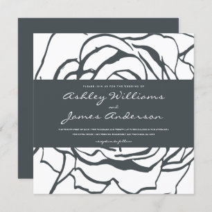 Elegant Rose Black White Square Wedding Invitation