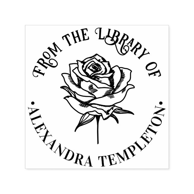 Elegant Rose Bloom #1P Library Book Name Self-inking Stamp (Design)