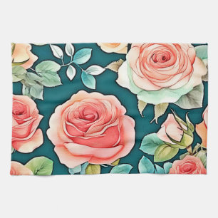 Elegant Rose Bloom Design Tea Towel