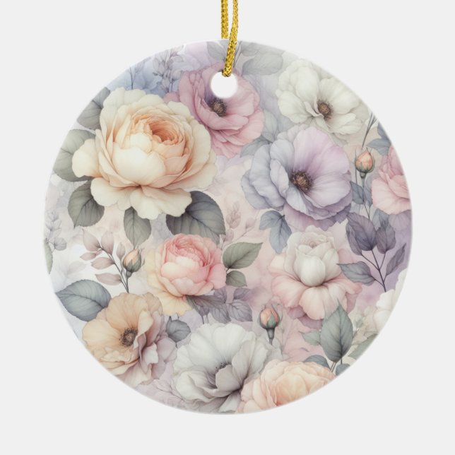 Elegant Rose Blossoms Ceramic Tree Decoration (Front)