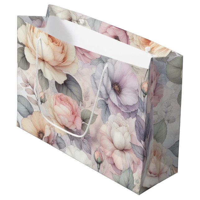 Elegant Rose Blossoms Large Gift Bag (Front Angled)