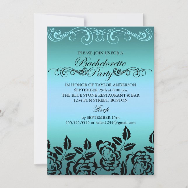 Elegant Rose Blue Bachelorette Party Invitation (Front)